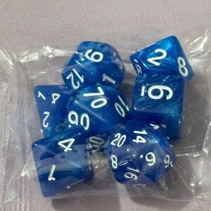 Blue Pearlized Swirl Acrylic 7 Piece Dice Set With White Inking